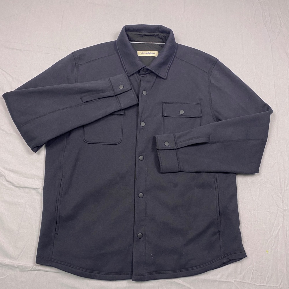Tommy Bahama Mens Large Black Knit Sleek Snap Front Shirt Jacket Shacket - Picture 2 of 10
